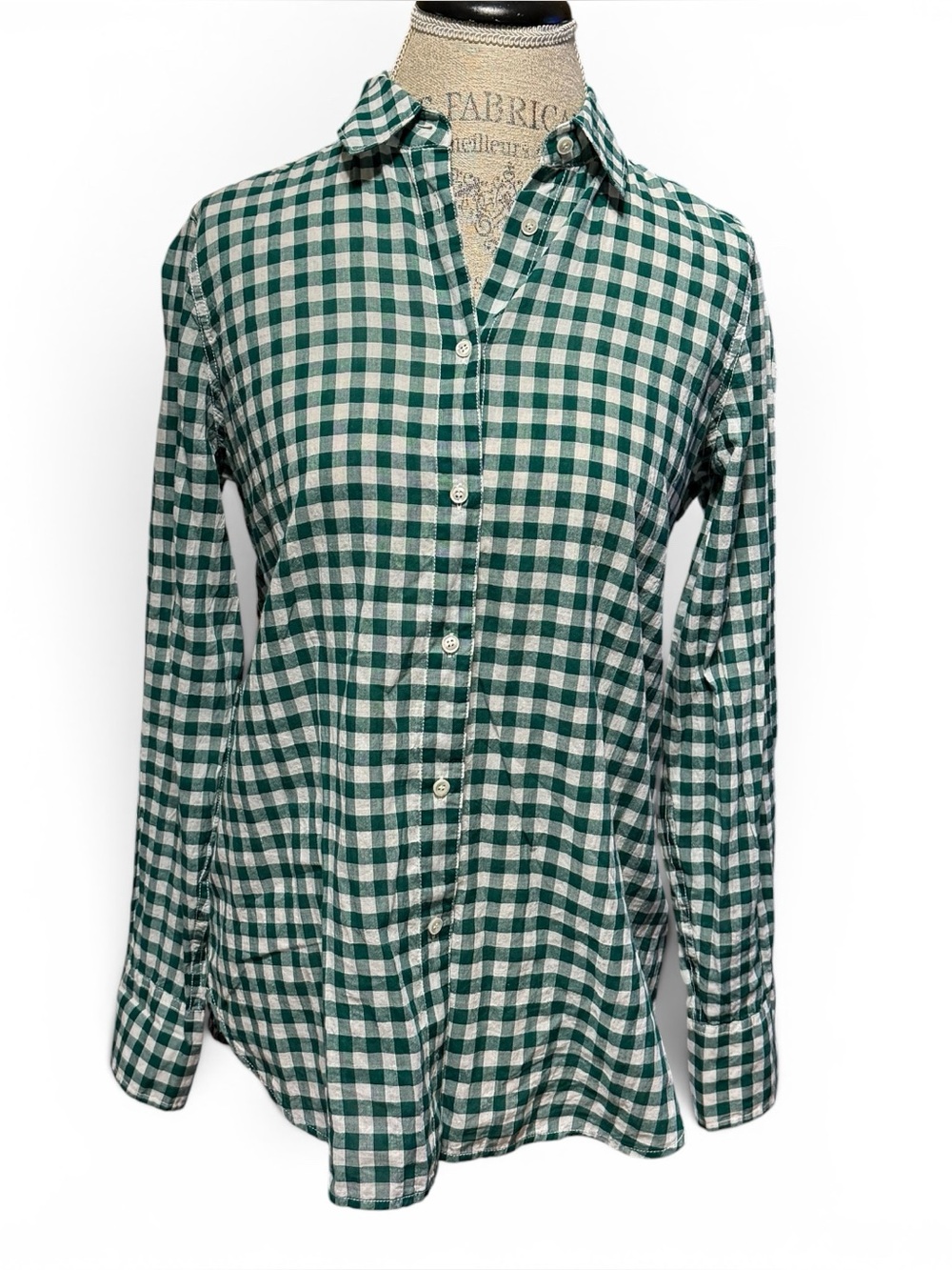NWT J. Crew Women’s Long Sleeve Gingham Boy Button Down Green White Size 6